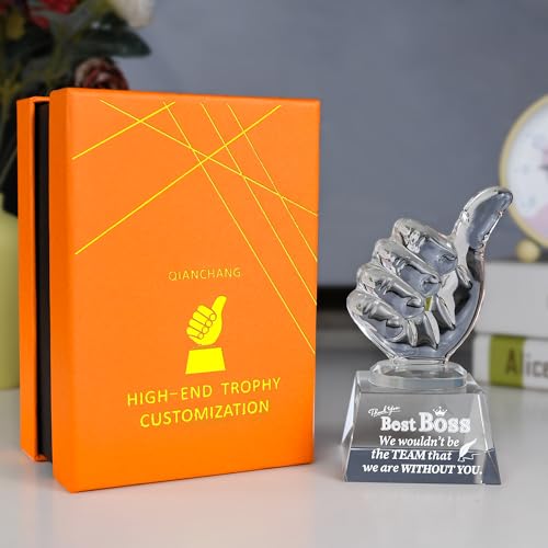 QIANCHANG Boss Appreciation Gifts for Women Men, Crystal Thumbs Up Trophy Award, Happy Bosses Day Gift for Manager Supervisor Leader - Image 4