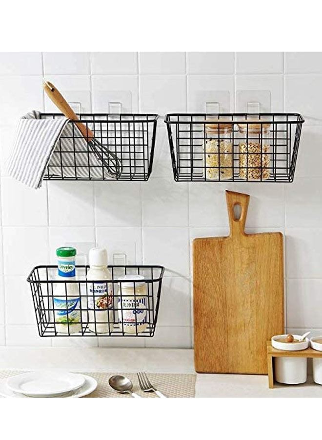 Hanging Kitchen Baskets For Storage Adhesive Sturdy Small Wire Storage Baskets with Kitchen Food Pantry Bathroom Shelf Storage No Drilling Wall Mounted - Image 2
