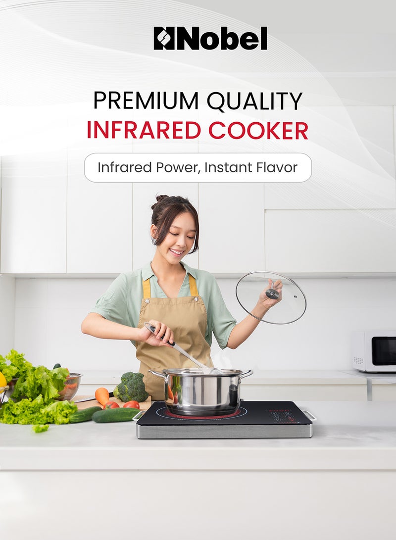 Nobel Infrared Cooker – Single Ring, Touch & Knob Control, Crystal Glass Panel, Residual Heat Indicator, Stainless Steel Body 1 NIC10I Black - Image 2