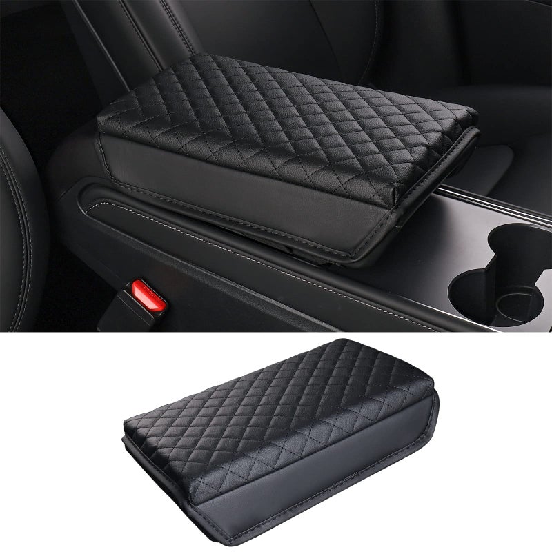 Carwiner Center Console Cover for Tesla Model 3 Model Y PU Leather Armrest Box Cushion Protector Accessories