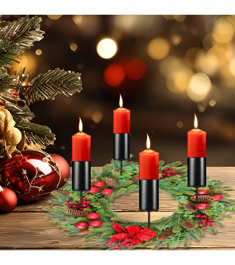 Set Of 4 Black Iron Candle Cups Decorative Floral Garland Holders For Ambiance Lighting - Image 4