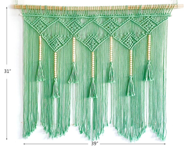 Youngeast Large Macrame Wall Hanging Macrame Headboard for Bedroom Macrame Window Curtains Boho Wall Decor Wall Art tapestry Tassel Woven Wall Backdrop 31”X39” (Wood Dowels Not Included) - Image 2
