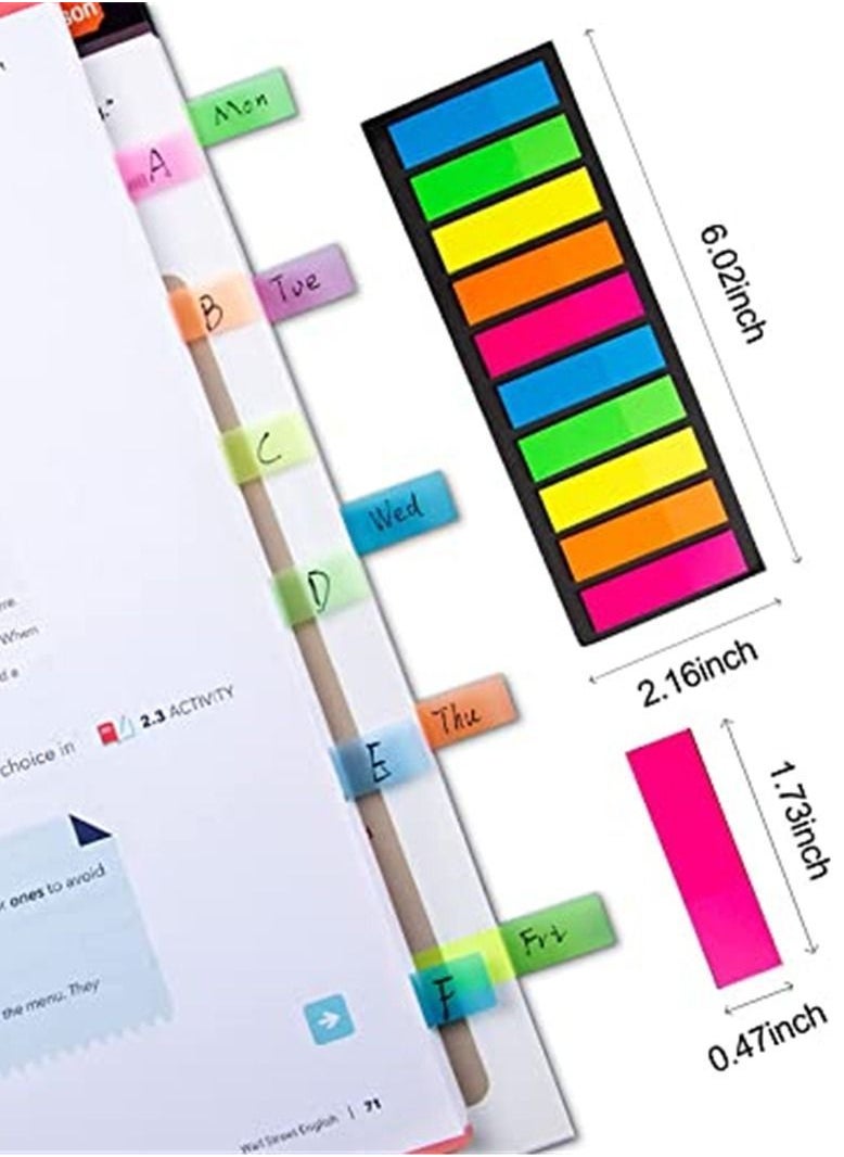 Fluorescent Translucent Sticky Note Markers, Bar Index Labels, Page Marker Bookmark Text Highlighter Strips, Sticker Writable 1200 Total, 10 Color Label Packs