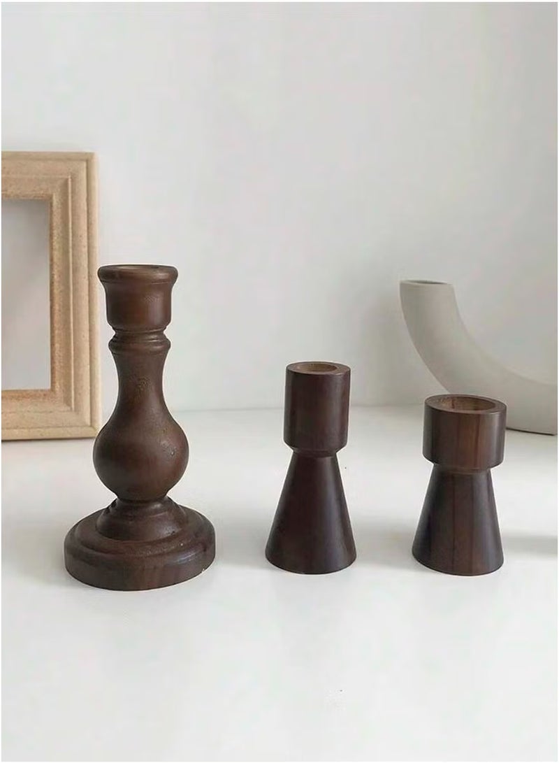 3-حامل شموع بنمط بني عتيق ، ديكور شمعدان لسطح المكتب لغرف النوم/المعيشة ، ديكور منزلي/فندق ، إكسسوارات عشاء على ضوء الشموع ، ديكورات الزفاف ، وإكسسوارات تصوير المقهى - Image 1