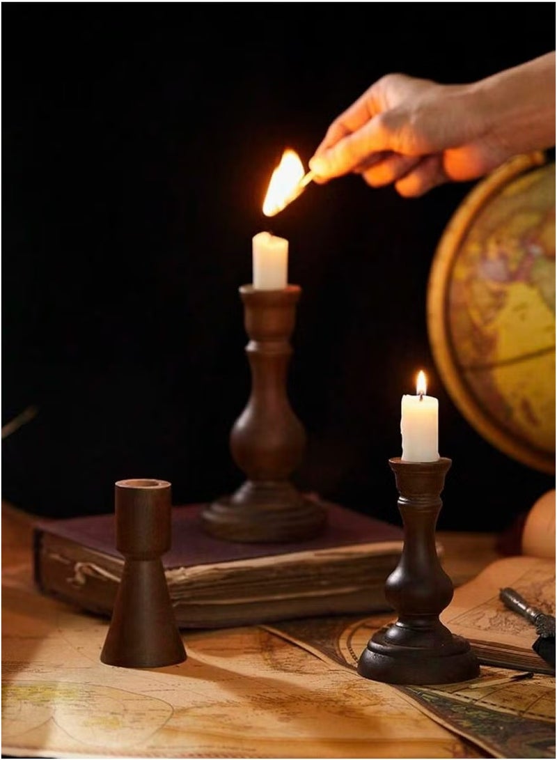 3-حامل شموع بنمط بني عتيق ، ديكور شمعدان لسطح المكتب لغرف النوم/المعيشة ، ديكور منزلي/فندق ، إكسسوارات عشاء على ضوء الشموع ، ديكورات الزفاف ، وإكسسوارات تصوير المقهى - Image 2
