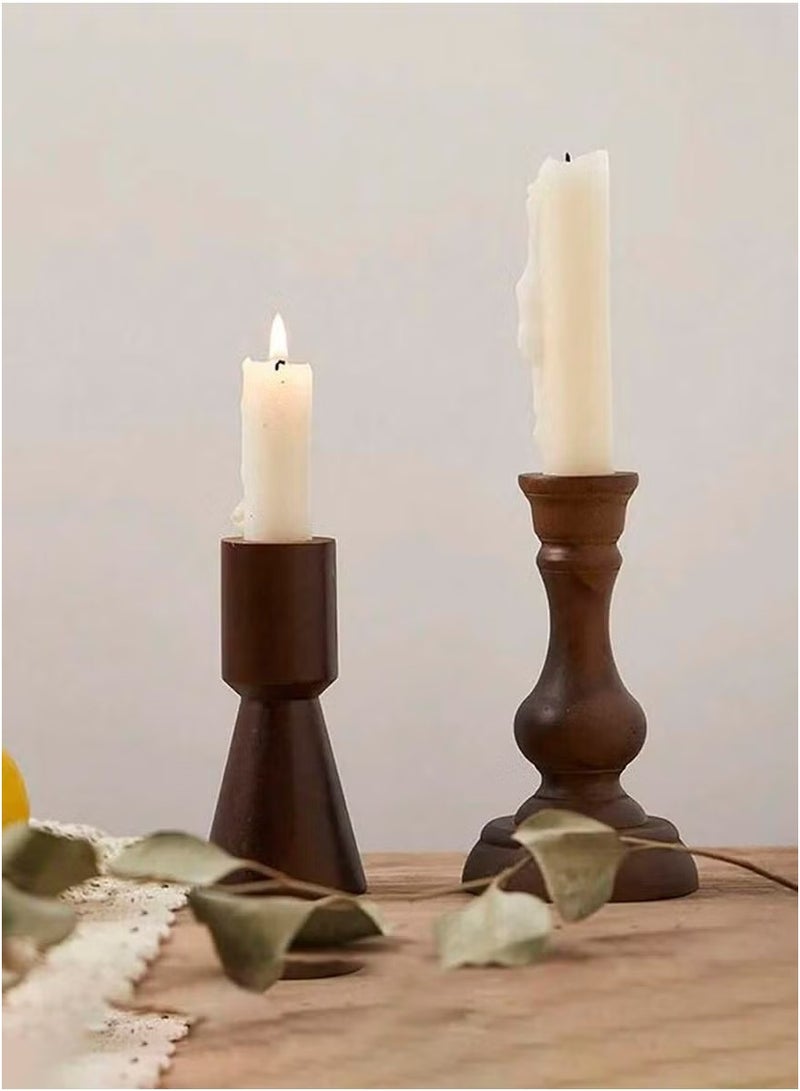 3-حامل شموع بنمط بني عتيق ، ديكور شمعدان لسطح المكتب لغرف النوم/المعيشة ، ديكور منزلي/فندق ، إكسسوارات عشاء على ضوء الشموع ، ديكورات الزفاف ، وإكسسوارات تصوير المقهى - Image 3