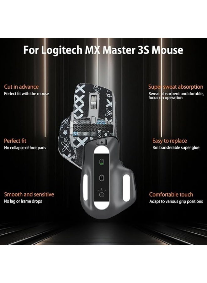 كاست ويف شريط لاصق لقبضة الماوس لوجيتك ام اكس ماستر 3 اس - مقاوم للعرق بحواف منحنية مستديرة وذاتية اللصق ومجموعة ترقية مسبقة القطع ووسادة قدم لتعزيز الراحة والتحكم (أسود) - Image 4