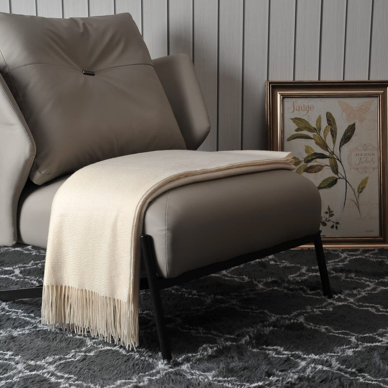 EP Mode 100% Pure Cashmere Throw Blanket for Sofa  Classic Design with Gift Box (Whisper White) - Image 2