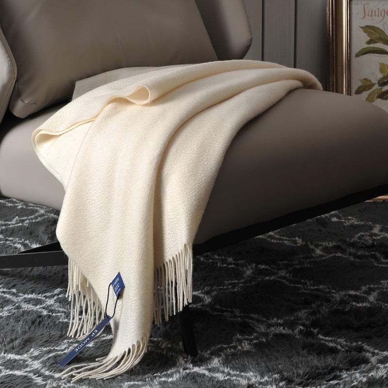EP Mode 100% Pure Cashmere Throw Blanket for Sofa  Classic Design with Gift Box (Whisper White) - Image 3