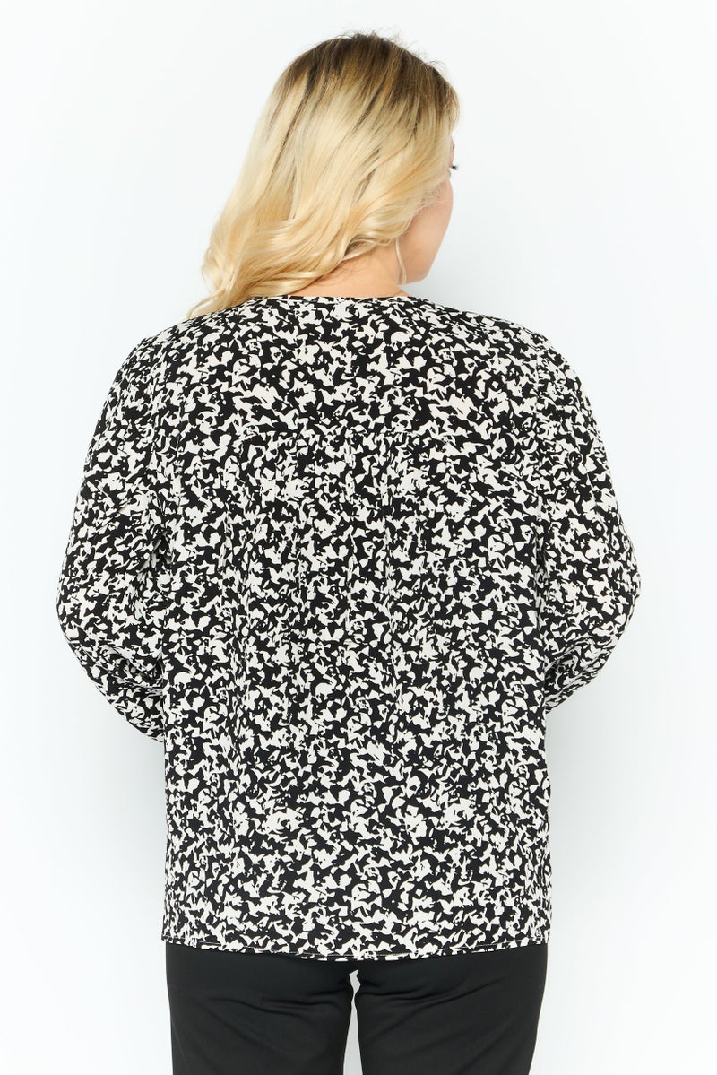 ESPRIT Women Tie Neck Long Sleeves All Over Print Tops, Black - Image 3