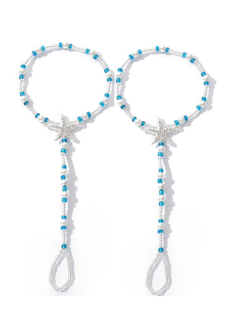 SYOSI Boho Anklet Turquoise Barefoot Sandals Beaded Ankle Bracelets Bead Ankle Toe Ring Foot Chain Beach Feet Jewelry for Women and Girls - Image 1