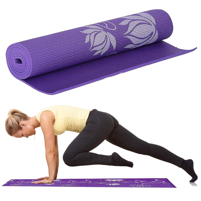STRAUSS Exercise Floral Yoga Mat with Carry Bag Non-Slip Exercise & Fitness Mat for Yoga, Pilates & Floor Workouts For Men & Women Anti Tear Mat | Home & Gym Workout |Size-8mm, (Purple) - Image 1