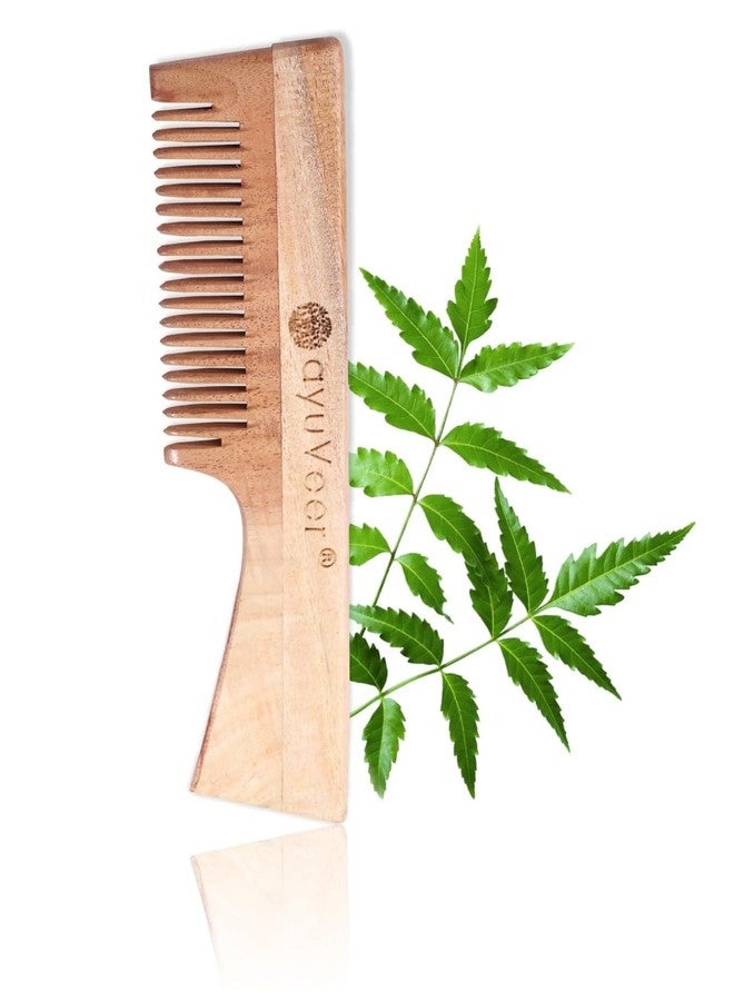 Ayuveer Neem Hair Comb (Wide with Handle) For Hair Growth & Hairfall | Dandruff Control | Natural & Eco-Friendly | Hair Styling Comb With Fine & Wide Teeth For Daily Use | Comb For Men & Women Brown - Image 2