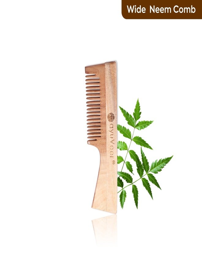 Ayuveer Neem Hair Comb (Wide with Handle) For Hair Growth & Hairfall | Dandruff Control | Natural & Eco-Friendly | Hair Styling Comb With Fine & Wide Teeth For Daily Use | Comb For Men & Women Brown - Image 3