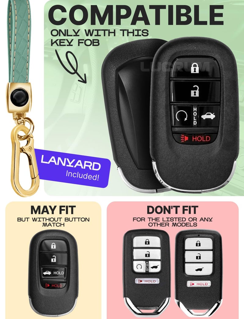 Lucrum Compatible with Honda Key Fob Cover & Leather Keychain - TPU Keyfob Case for Accord Civic CR-V HR-V Pilot Ridgeline, For 5 Button Remote (2022-2026) - Green and Gold - Image 2