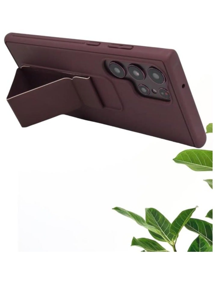 ELTRAZONE Galaxy S23 Ultra Case Fully Covered With Finger Grip Stand Holder Anti Slip Shockproof Protective Case Cover For Samsung Galaxy S23 Ultra 5G (Maroon) - Image 4