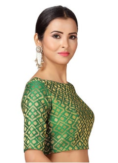 Studio Shringaar Studio Shringaar Women's Readymade Brocade Elbow Length Sleeves Saree Blouse (Bottle Green, 36)  - Image 2