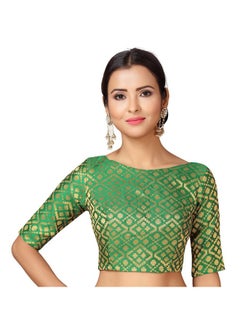 Studio Shringaar Studio Shringaar Women's Readymade Brocade Elbow Length Sleeves Saree Blouse (Bottle Green, 36)  - Image 1
