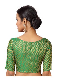 Studio Shringaar Studio Shringaar Women's Readymade Brocade Elbow Length Sleeves Saree Blouse (Bottle Green, 36)  - Image 3