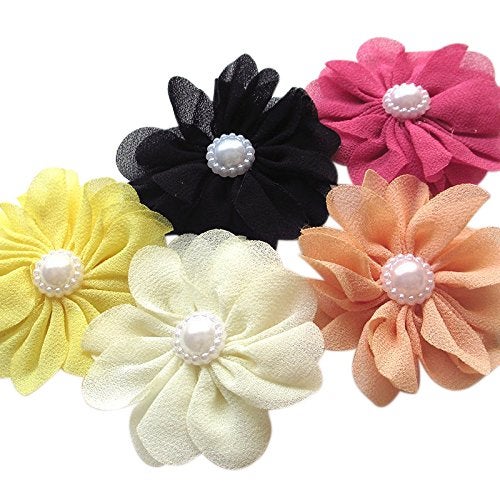 25pcs Fabric Ribbon Flowers Bows Rhinestone Appliques Craft Bulk A445 MultiColor