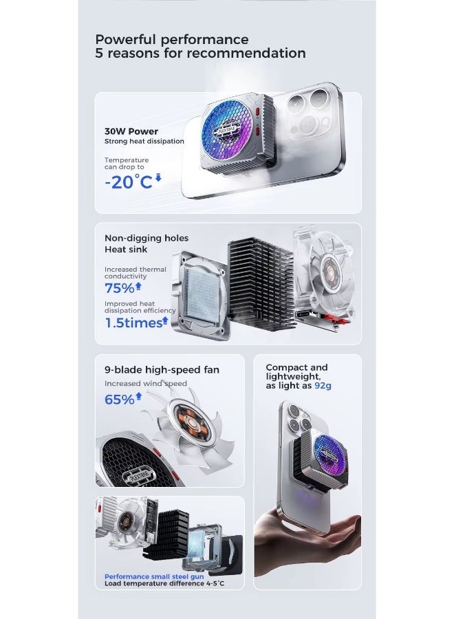 Plextone MX2 Magnetic Semiconductor Cooling Fan with RGB Lighting 6Pro 27W Liquid Cooler for Mobile Phones and Tablets - Image 4