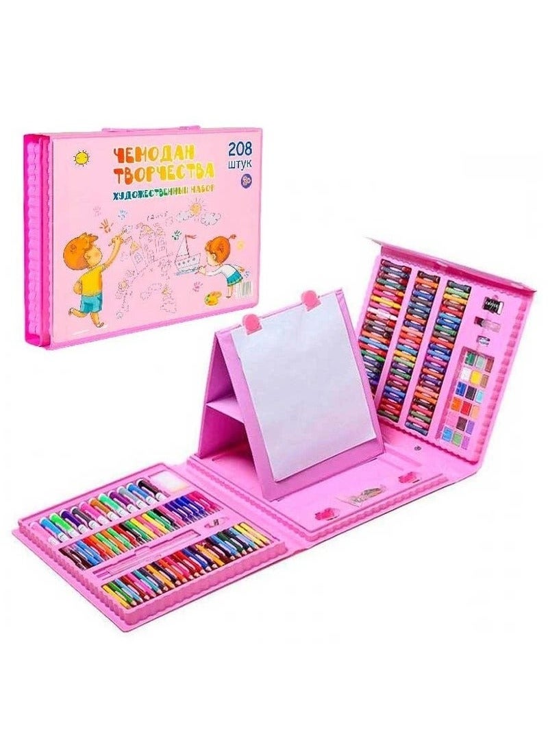 HAVEN Drawing Art Kit 208 PCS for Kids and Adults, Art Supplies Set with Trifold Easel, Oil Pastels, Crayons, Colored Pencils, Watercolor Pens, Coloring Book, Scissors, Gift Art Stationery Set for Girls, Boys, Students (Pink) - Image 2