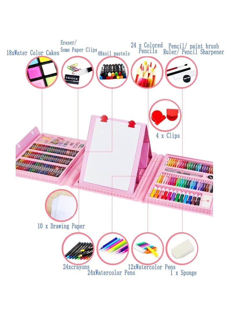 HAVEN Drawing Art Kit 208 PCS for Kids and Adults, Art Supplies Set with Trifold Easel, Oil Pastels, Crayons, Colored Pencils, Watercolor Pens, Coloring Book, Scissors, Gift Art Stationery Set for Girls, Boys, Students (Pink) - Image 4