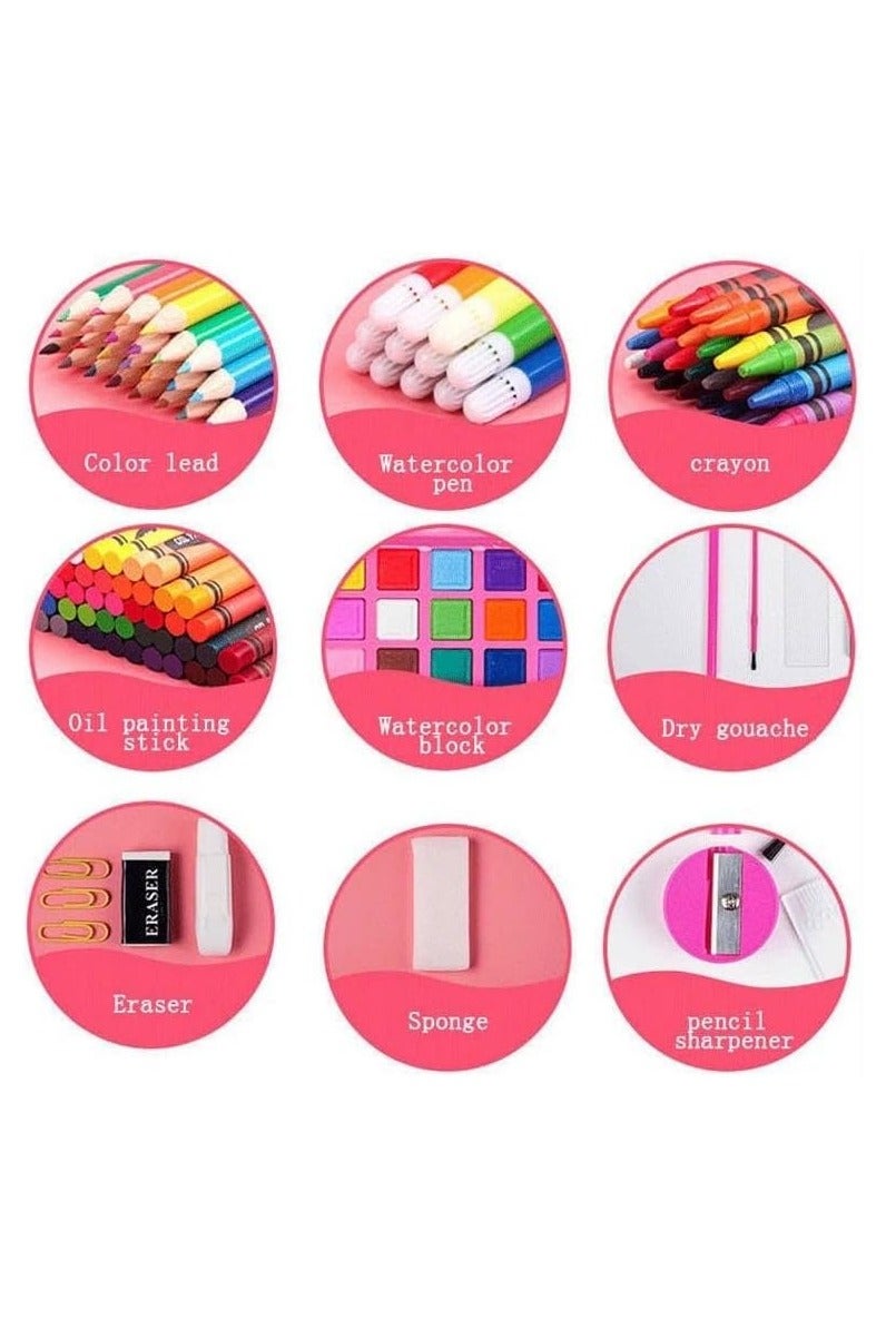 HAVEN Drawing Art Kit 208 PCS for Kids and Adults, Art Supplies Set with Trifold Easel, Oil Pastels, Crayons, Colored Pencils, Watercolor Pens, Coloring Book, Scissors, Gift Art Stationery Set for Girls, Boys, Students (Pink) - Image 3