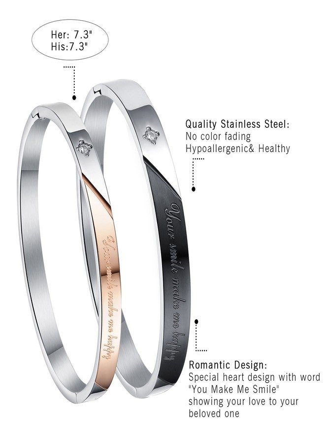 Cupimatch 2PCS Stainless Steel Matching Love Couples Bangle Bracelets Link Chain Gift (Bangle) - Image 5