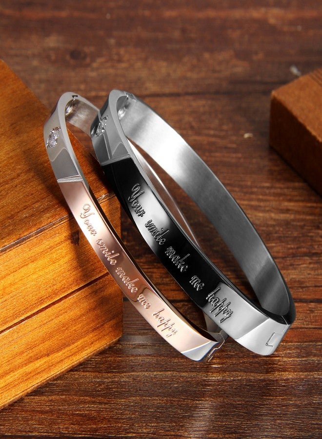 Cupimatch 2PCS Stainless Steel Matching Love Couples Bangle Bracelets Link Chain Gift (Bangle) - Image 3