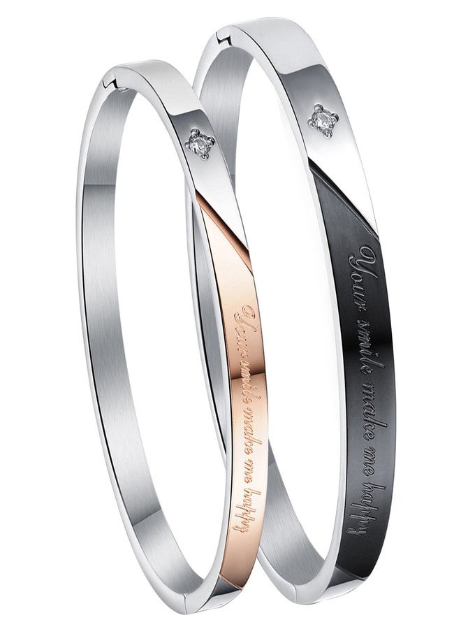 Cupimatch 2PCS Stainless Steel Matching Love Couples Bangle Bracelets Link Chain Gift (Bangle) - Image 2