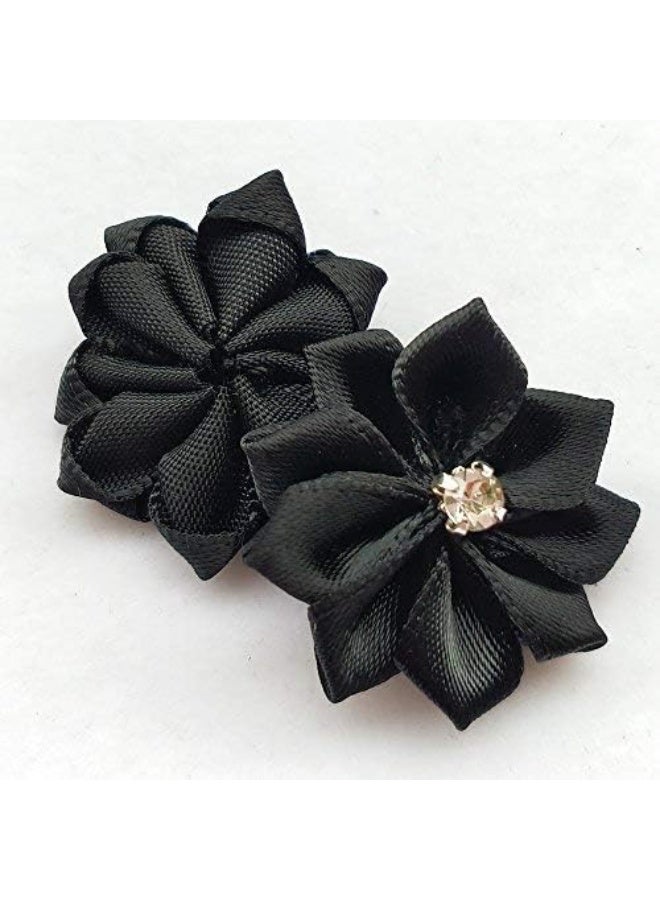 Chenkou Craft Black 40pcs 28mm(1 1/8") Ribbon Flowers Bows Rhinestone Wedding Ornament Appliques - Image 1