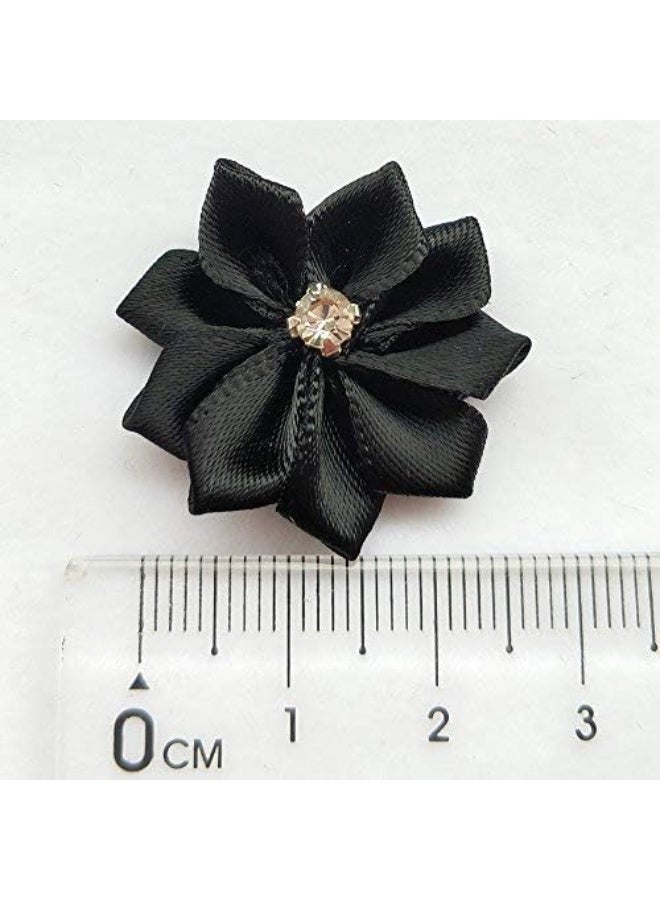 Chenkou Craft Black 40pcs 28mm(1 1/8") Ribbon Flowers Bows Rhinestone Wedding Ornament Appliques - Image 2