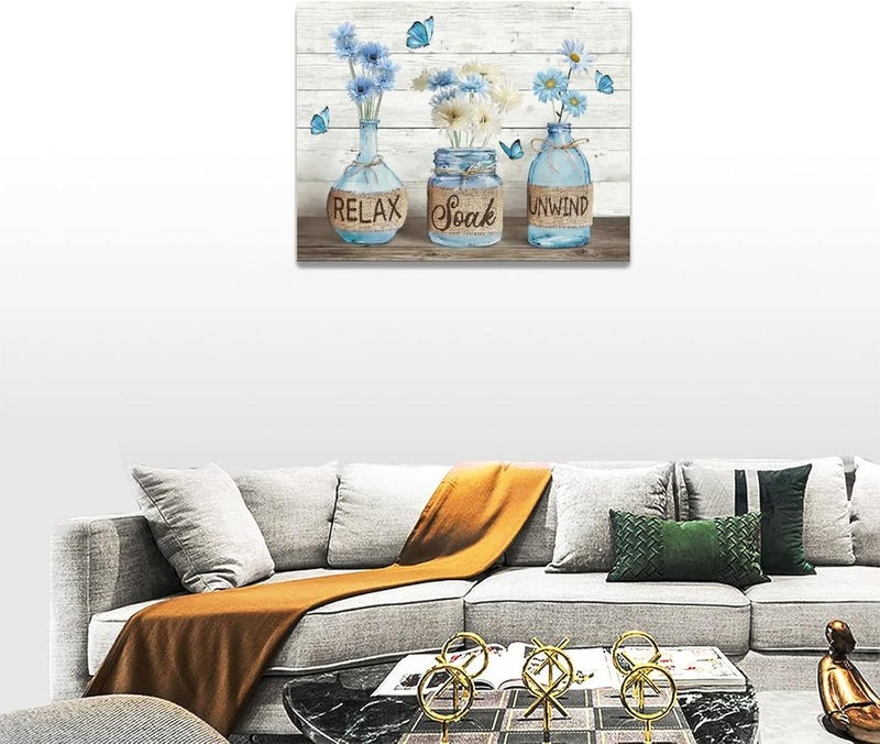 Tijuboni Farmhouse Bathroom Decor Wall Art Rustic Daisy Bathroom Pictures Canvas Print Country Bathroom Relax Soak Unwind Wall Decor Painting Framed Modern Bathroom Artwork 12"x16" - Image 3