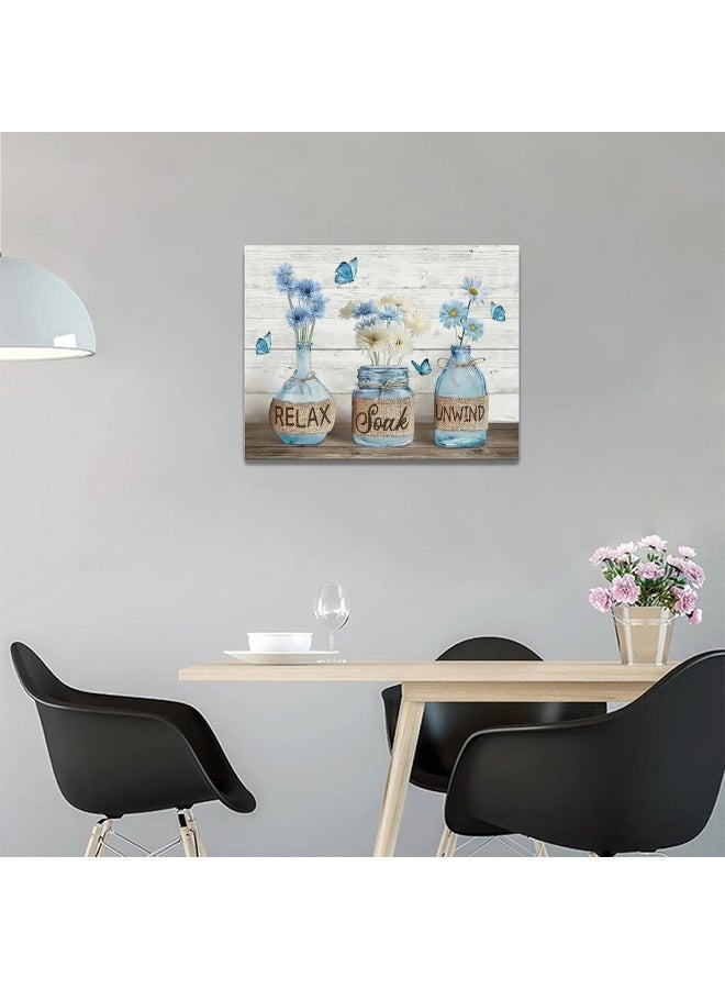 Tijuboni Farmhouse Bathroom Decor Wall Art Rustic Daisy Bathroom Pictures Canvas Print Country Bathroom Relax Soak Unwind Wall Decor Painting Framed Modern Bathroom Artwork 12"x16" - Image 4