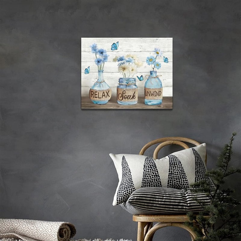 Tijuboni Farmhouse Bathroom Decor Wall Art Rustic Daisy Bathroom Pictures Canvas Print Country Bathroom Relax Soak Unwind Wall Decor Painting Framed Modern Bathroom Artwork 12"x16" - Image 5