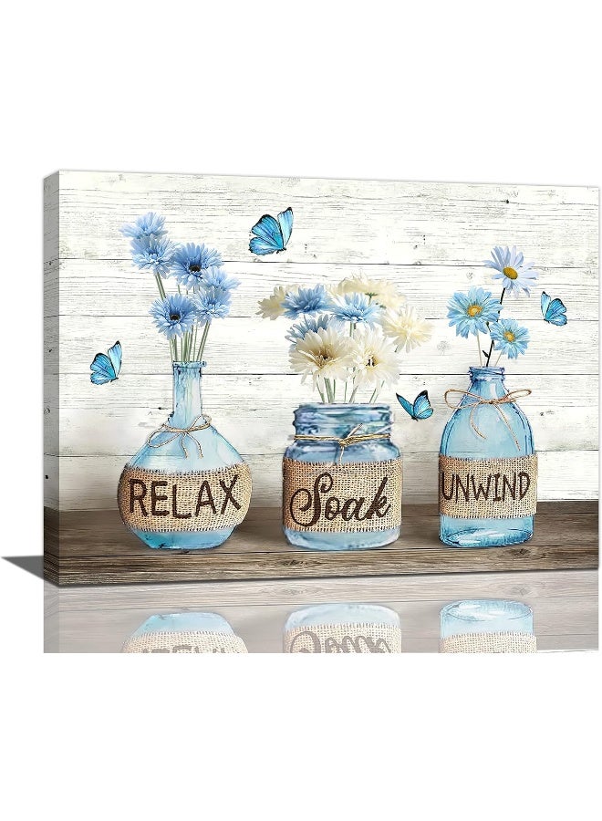 Tijuboni Farmhouse Bathroom Decor Wall Art Rustic Daisy Bathroom Pictures Canvas Print Country Bathroom Relax Soak Unwind Wall Decor Painting Framed Modern Bathroom Artwork 12"x16" - Image 1