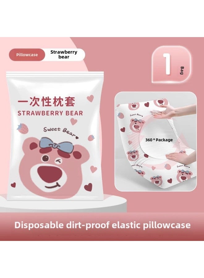Disposable Pillowcase Travel Pillowcase Thickened Travel Hotel Train Sleeper Dirty Vacuum Compressed Separate Packaging-Color:Strawberry Bear  Sterilization And Dirt Separation - Image 1