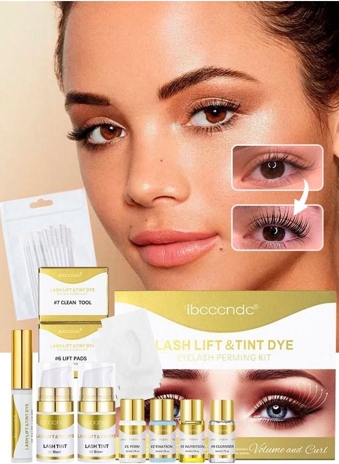 ibcccndc Lash Lift and Tint Dye Eyelash Perming Kit Upgraded Lash Lift Kit Professional Semi Permanent Eyelash Kit with Black and Brown Color Lasting 6 Weeks Ideal for Salon and Home Use  - Image 1