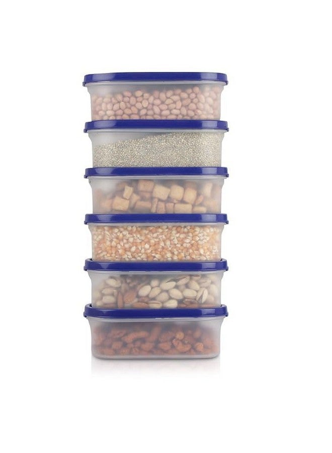 SIMPARTE Anti-Bacterial Modular Plastic Storage Container Set of 6 - 525ml - Navy Blue - BPA-Free, Airtight Lid, Leakproof, Stackable Organizer for Kitchen, Pantry, Spices & Snacks - Image 1