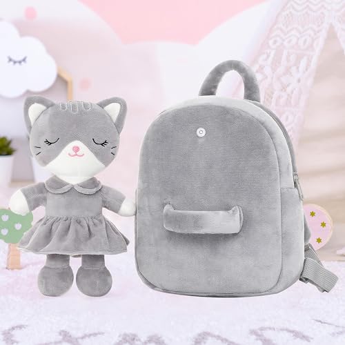 Lazada Kids Backpack Toddler Backpacks Stuffed Animal Cat Toys Small Backpack Gray 9.5" - Image 3