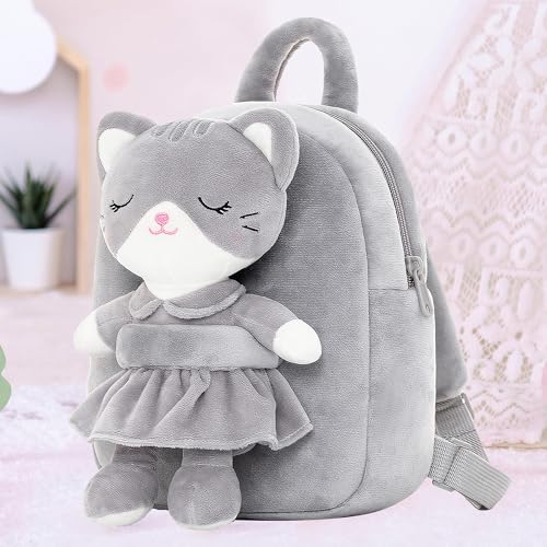 Lazada Kids Backpack Toddler Backpacks Stuffed Animal Cat Toys Small Backpack Gray 9.5" - Image 4
