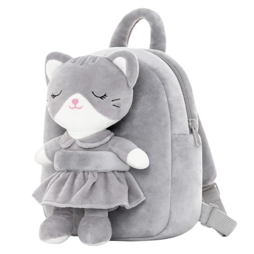 Lazada Kids Backpack Toddler Backpacks Stuffed Animal Cat Toys Small Backpack Gray 9.5" - Image 1