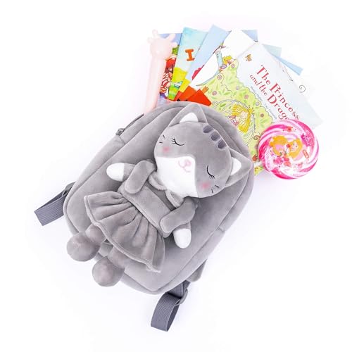 Lazada Kids Backpack Toddler Backpacks Stuffed Animal Cat Toys Small Backpack Gray 9.5" - Image 5