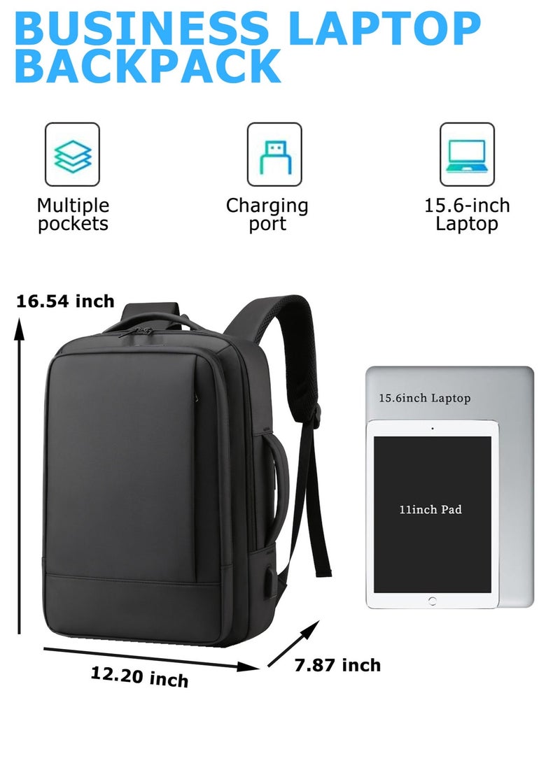 كيسويت حقيبة كمبيوتر محمول للأعمال، حقيبة ظهر مقاومة للماء مع شحن USB لأجهزة الكمبيوتر المحمولة مقاس 15.6 بوصة، حقيبة كمبيوتر محمول بسعة توسعة 30% (أسود) - Image 4