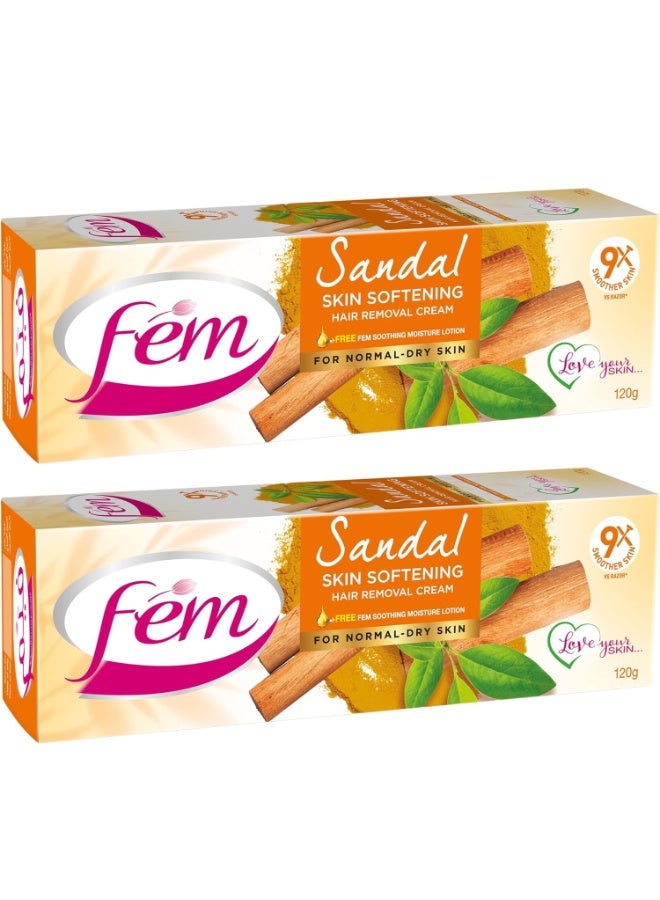 fem 2 piececs of  Hair Removal Cream with Sandal | For Softening Skin - 120g With pH Balancing Skin Care Lotion - Image 2
