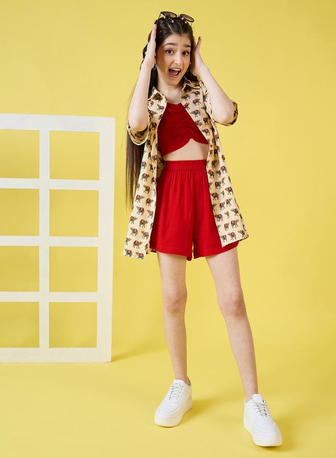 ستايلو بج ستايلو باغ 3 قطع - قميص بطبعة حيوانات، كروب توب وشورت سادة - Image 2