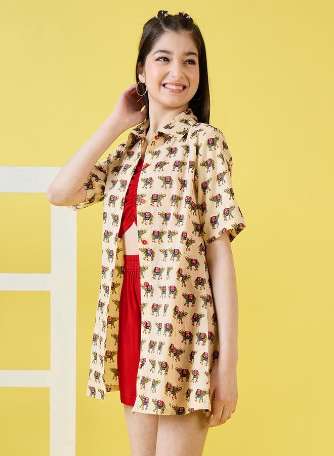 ستايلو بج ستايلو باغ 3 قطع - قميص بطبعة حيوانات، كروب توب وشورت سادة - Image 3