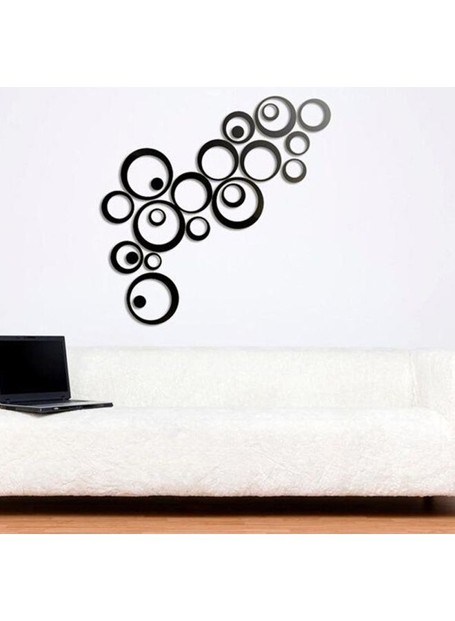 24-Piece 3D Circular Ring Mirror Pattern Wall Sticker Black - Image 1