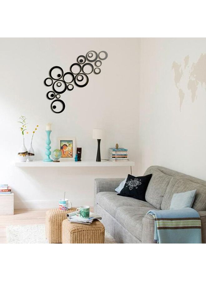24-Piece 3D Circular Ring Mirror Pattern Wall Sticker Black - Image 5